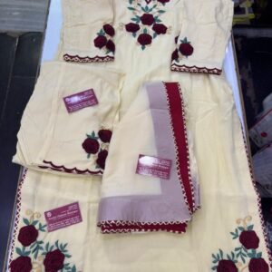 Cream Golden Suit – Red Floral Pattern
